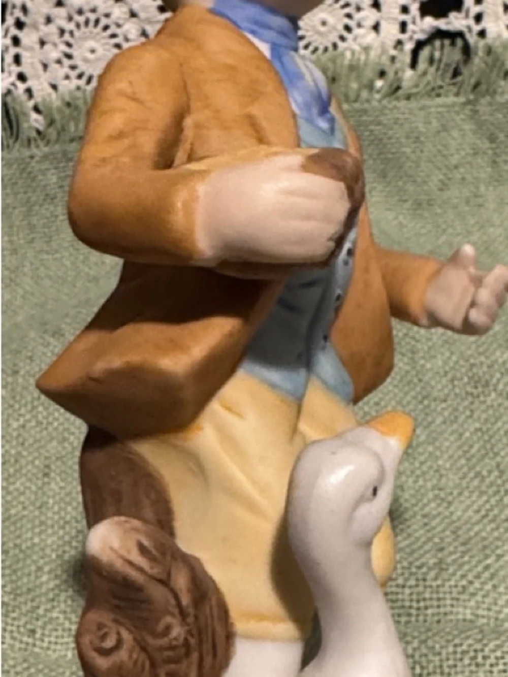 Boy Figurine with A Duck or Goose - White and Pastel Colors